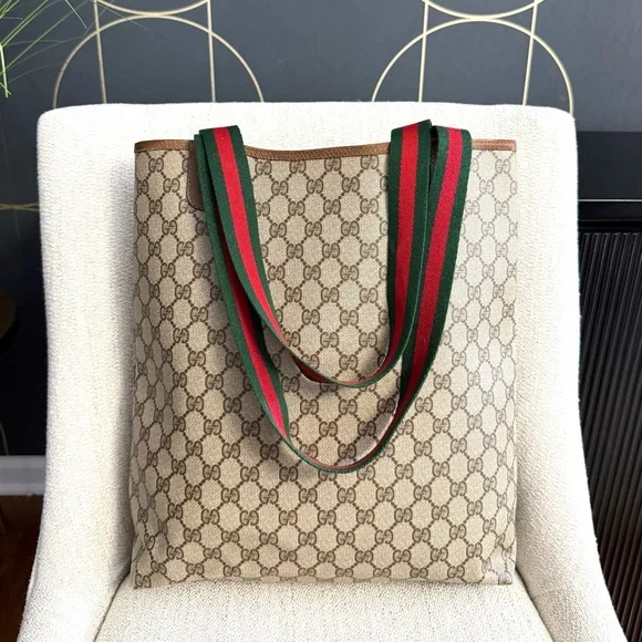 Gucci authentic brown monogram coated canvas tote bag ribbon handles - Picture 6 of 16